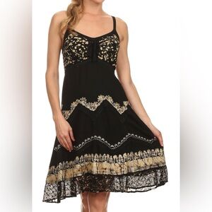 NWT Sakkas Jolie Batik Embroidered Mini Boho Sundress 1X/2X Black White Yellow